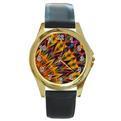 Background Abstract Texture Chevron Round Gold Metal Watch by Mariart