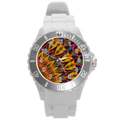 Background Abstract Texture Chevron Round Plastic Sport Watch (l) by Mariart