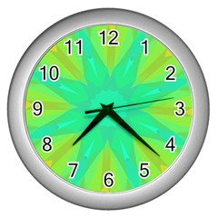 Kaleidoscope Background Green Wall Clock (silver) by Mariart