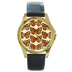 Butterflies Insects Round Gold Metal Watch by Mariart