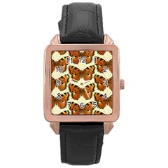 Butterflies Insects Rose Gold Leather Watch  by Mariart