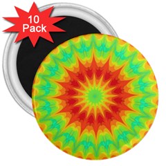 Kaleidoscope Background Mandala Red Green 3  Magnets (10 Pack)  by Mariart