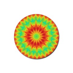 Kaleidoscope Background Mandala Red Green Rubber Coaster (round)  by Mariart