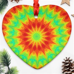 Kaleidoscope Background Mandala Red Green Heart Ornament (two Sides) by Mariart