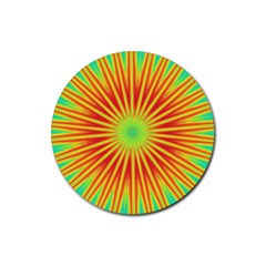 Kaleidoscope Background Mandala Red,green Sun Rubber Round Coaster (4 Pack)  by Mariart