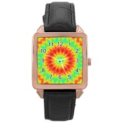 Kaleidoscope Background Red Yellow Rose Gold Leather Watch  by Mariart