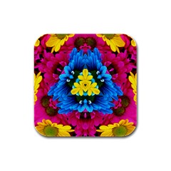 Flowers Kaleidoscope Mandala Rubber Square Coaster (4 Pack)  by Mariart