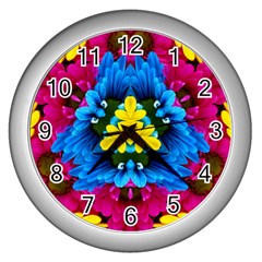 Flowers Kaleidoscope Mandala Wall Clock (silver) by Mariart