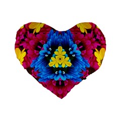 Flowers Kaleidoscope Mandala Standard 16  Premium Flano Heart Shape Cushions by Mariart