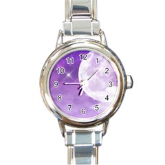 Purple Sky Star Moon Clouds Round Italian Charm Watch by Mariart