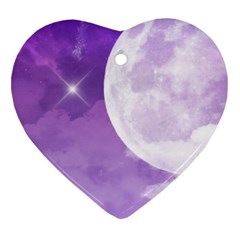 Purple Sky Star Moon Clouds Ornament (heart) by Mariart