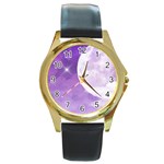 Purple Sky Star Moon Clouds Round Gold Metal Watch Front