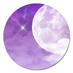 Purple Sky Star Moon Clouds Magnet 5  (round) by Mariart