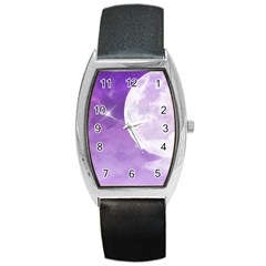 Purple Sky Star Moon Clouds Barrel Style Metal Watch by Mariart