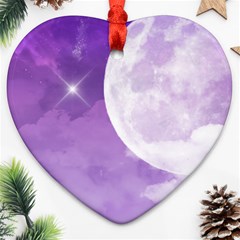 Purple Sky Star Moon Clouds Heart Ornament (two Sides) by Mariart