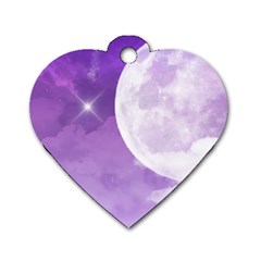 Purple Sky Star Moon Clouds Dog Tag Heart (one Side) by Mariart