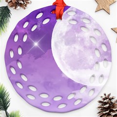 Purple Sky Star Moon Clouds Round Filigree Ornament (two Sides) by Mariart