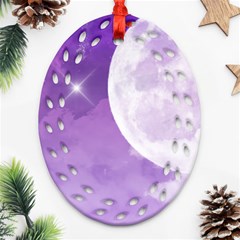 Purple Sky Star Moon Clouds Ornament (oval Filigree) by Mariart