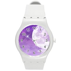 Purple Sky Star Moon Clouds Round Plastic Sport Watch (m) by Mariart