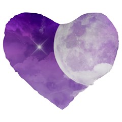 Purple Sky Star Moon Clouds Large 19  Premium Heart Shape Cushions by Mariart