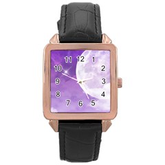 Purple Sky Star Moon Clouds Rose Gold Leather Watch  by Mariart