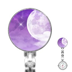 Purple Sky Star Moon Clouds Stainless Steel Nurses Watch by Mariart