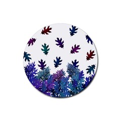 Blue Purple Leaves Rubber Coaster (round)  by LoolyElzayat