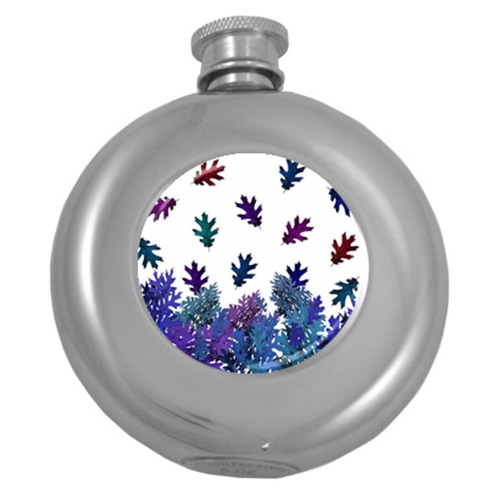 Blue Purple Leaves Round Hip Flask (5 oz)