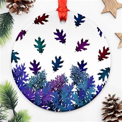 Blue Purple Leaves Round Ornament (two Sides) by LoolyElzayat