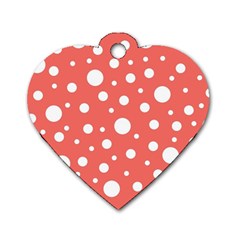 Polka Dot On Living Coral Dog Tag Heart (one Side) by LoolyElzayat