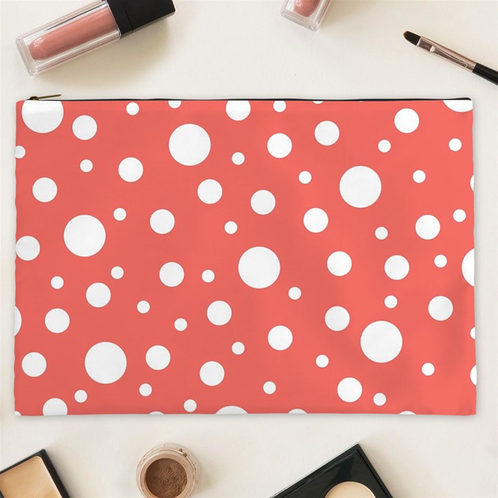 Polka Dot On Living Coral Cosmetic Bag (XXL)