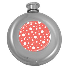 Polka Dot On Living Coral Round Hip Flask (5 Oz) by LoolyElzayat