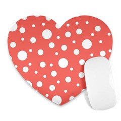 Polka Dot On Living Coral Heart Mousepads by LoolyElzayat