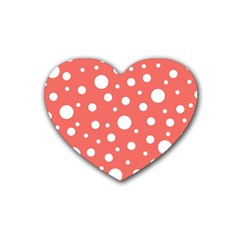 Polka Dot On Living Coral Heart Coaster (4 Pack)  by LoolyElzayat