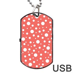 Polka Dot On Living Coral Dog Tag Usb Flash (two Sides) by LoolyElzayat