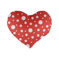 Polka Dot On Living Coral Standard 16  Premium Heart Shape Cushions by LoolyElzayat