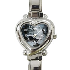 Awesome Black And White Wolf In The Dark Night Heart Italian Charm Watch by FantasyWorld7