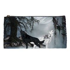 Awesome Black And White Wolf In The Dark Night Pencil Cases by FantasyWorld7