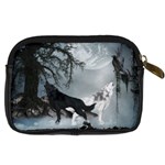 Awesome Black And White Wolf In The Dark Night Digital Camera Leather Case Back