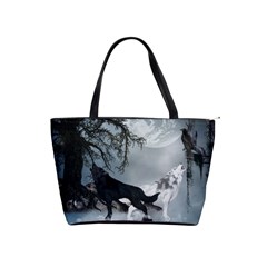 Awesome Black And White Wolf In The Dark Night Classic Shoulder Handbag by FantasyWorld7