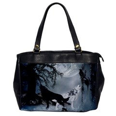 Awesome Black And White Wolf In The Dark Night Oversize Office Handbag by FantasyWorld7