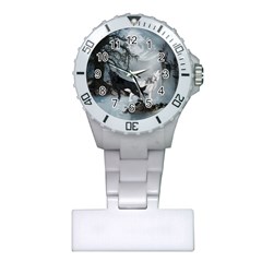 Awesome Black And White Wolf In The Dark Night Plastic Nurses Watch by FantasyWorld7