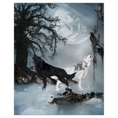 Awesome Black And White Wolf In The Dark Night Drawstring Bag (small) by FantasyWorld7