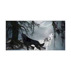 Awesome Black And White Wolf In The Dark Night Yoga Headband by FantasyWorld7