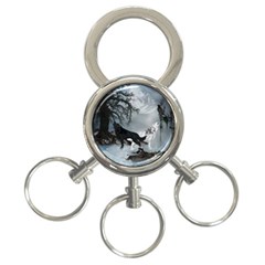 Awesome Black And White Wolf In The Dark Night 3-ring Key Chains by FantasyWorld7