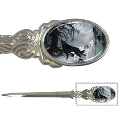 Awesome Black And White Wolf In The Dark Night Letter Opener by FantasyWorld7