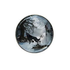 Awesome Black And White Wolf In The Dark Night Hat Clip Ball Marker by FantasyWorld7