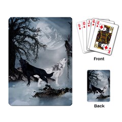 Awesome Black And White Wolf In The Dark Night Playing Cards Single Design by FantasyWorld7