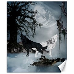 Awesome Black And White Wolf In The Dark Night Canvas 8  X 10  by FantasyWorld7