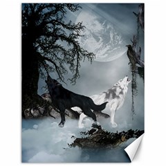 Awesome Black And White Wolf In The Dark Night Canvas 12  X 16  by FantasyWorld7